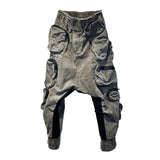 Spring Autumn Men's Vintage Elastic Waist Pencil Cargo Pants Casual Pockets Cotton Ankle-Length Darkwear Trousers 12A7242