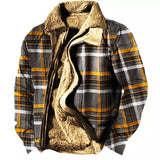 Foesce Winter Mens Warm Thick Fleece Lining Jackets Vintage Pattern Print Patchwork Turn-down Collar Buttoned Coats Men Outerwear
