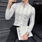 Autumn New Striped Long Sleeve Shirt Men's Korean Slim Business Dress Shirts Casual Streetwear Social Party Tuxedo Chemise Homme