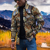 Vintage Leopard Jackets Men Spring Loose Long Sleeve Button-down Turn-down Collar Casual Coats Mens Fall Fashion Outerwear