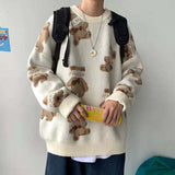 Foesce Bear Sweater Men's Tide Ins Ultrafire Autumn Winter Couples To Make The Bottom Line Shaping Wind Wild Loose Net Red Sweater