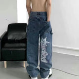 Foesce Y2K men's jeans European and American head printing straight loose large size men's and women's jeans trendy ins hot sale