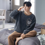 Foesce Funny Bear Cartoon Coral Fleece Pajamas For Men Winter Pijamas Warm Homewear Thick Flannel Pyjamas Plus Size Mens Sleepwear