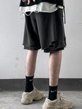 Foesce Men's Trendy Ripped Shorts Unisex Oversize Summer Casual Streetwear Pants Unisex Hip Hop Darkgray Grunge Half Trousers