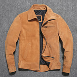 Cheap Suede leather jacket.Classic casual style men cowhide coat.slim genuine leather cloth