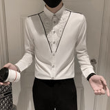 Foesce Luxury Flowers Splicing Design Shirt Men Autumn Long Sleeve Camisa Social Masculina Slim Fit Stage Club Wear Formal Clothing Top