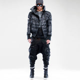 Spring Autumn Men's Vintage Elastic Waist Pencil Cargo Pants Casual Pockets Cotton Ankle-Length Darkwear Trousers 12A7242