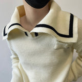 Darkwear Large Lapel Pullovers Men's Loose Versatile Thickening Contrast Color Long Sleeve Knitting Sweater