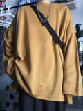 Foesce Autumn Winter Grunge Sweater Dark Black Men's Loose O-neck Warm Bottoming Shirt Knitted Tops for Men Women Vintage Sweater