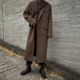 Men's Woolen Coat Long Autumn Winter Thickened Korean Fashion Loose Trend Casual Trench Solid Color Male Tops