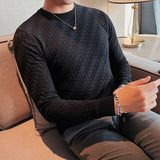 Foesce-Brand Clothing Men Autumn And Winter High Quality Knitting Sweater Male Slim Fit Plaid Pullover Tight Sweater With o-Neck