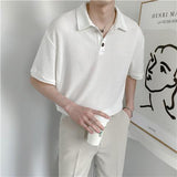 Foesce Summer New Men Clothing Short Sleeve Polo Shirt Trendy Casual Solid Color Lapel Button Up Designer Shirt Men T-shirt
