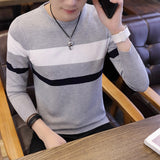 Foesce Autumn Men's Pullover Slim Fit Splicing Striped Knitted Sweaters Mens Knit Long Sleeve Brand Clothing Casual Newest High Quality