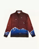 Foesce Silk Shirt Style Formula Racing Driver Gradient Landscape Silk Long Sleeve Shirt S-XL