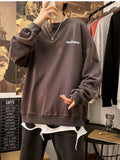 Men Hip Hop Long Sleeve Shirt  Hong Kong Style Sweatshirt Loose Trend Wild Pullover O-neck Top Women Big Velvet Thick T-shirt