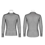 Men's Punk Sexy Gauze Rough Edges Slim T-shirt Long Sleeve Black Tops Spring And Summer T Shirts For Men