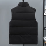 Foesce New Men's Autumn Winter Down Cotton Vest Front pocket Waistcoat Warm Sleeveless Jacket Stand Collar Solid Color Zipper Coat