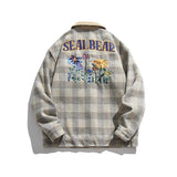 Foesce New Arrival Retro Vintage Pockets Embroidery Plaid College Student Men Baseball Bomber Jacket Unisex Women Varsity Coat Casual