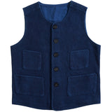Men's Indigo Vest French Vintage Heavy Weight Thick Kendo Fabric Waistcoat Blue Dyed Multi-pocket Suit Vest Autumn Casual Coat
