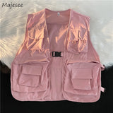 Vests Men Multi Pockets Cargo Clothing Summer All-match Popular Handsome Japanese Thin Chic Fashion Casual All-match Stylish BF