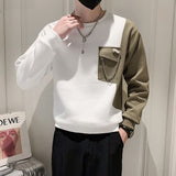 Foesce Stylish O-Neck Spliced Pockets Asymmetrical T-Shirt Men Clothing Spring New Oversized Casual Pullovers All-match Tee Shirt