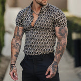 Summer Casual Slim Short Sleeve Shirt Mens Fashion Pattern Print Thin Shirts 2023 Spring Men Clothes Leisure Buttoned Lapel Tops
