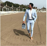 Summer Blue Linen Men Suits Groom Wedding Tuxedo Best Man Blazer Casual Groomsmen Wear 2piece Costume Homme Terno Masculino