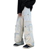 Stylish Men Cargo Pants Retro Men Mopping Pants Loose Relaxed Fit Buttons Pants  Dressing