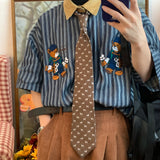Vertical Striped Japanese Retro Short Sleeve Casual Shirts Men Couple Top Bear Print Button Up Shirt Summer Punk Style