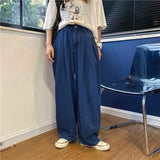 Foesce Men's Loose Wide Leg Pants Comfortable Baggy Homme Casual Pants Cargo Pocket Jeans Straight Pants Biker Denim Trousers