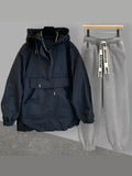 Foesce Hooded Jacket Suit Men Thin Korean Version Tooling Stitching Design Windbreaker Jacket with Loose Pants Two-piece Set