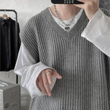 Yasuk Autumn Winter Fashion Solid Casual Pullover Tess Vest Men's Loose Knitted Top Student Preppy Style Sweater Gentle PlusSize