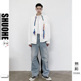 Spring Korean Fashion White Shirt Men Long Sleeve Woven Belt Casual Solid Color Shirt for Men Design Drape Loose White Shirt
