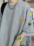 Waffle Short-sleeved T-shirt Men Women Trend Hong Kong Style Top High Street Coupleswear Hip Hop Cityboy O-neck T-shirt
