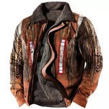 Foesce Winter Mens Warm Thick Fleece Lining Jackets Vintage Pattern Print Patchwork Turn-down Collar Buttoned Coats Men Outerwear