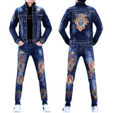 Spring and autumn new men's denim suit men's tide brand slim trend pants casual jacket men's jacket top