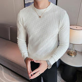 Foesce-Brand Clothing Men Autumn And Winter High Quality Knitting Sweater Male Slim Fit Plaid Pullover Tight Sweater With o-Neck