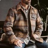 Vintage Plaid Print Outerwear Jacket For Mens Casual Long Sleeve Single Breasted Cardigan Men Classic Loose Lapel Jackets Coats
