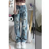 Harajuku ipped Hole Jeans Denim Pant Woman Man Straight Patchwork Baggy boyfriend y2k Punk Kpop Harajuku Streetwear Hip Hop