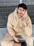 Foesce Men's Hoodie Outfit Solid Fluffy Fleece Sweatshirts with Trouser Two Piece Set Fall Winter Streetwear Hooded Hoodie Suits