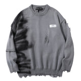 Luxury Graffiti Hip Hop Pullover Hole Oversize Sweater Men Fashion Vintage Loose Long Sleeve Harajuku Sweater Men's Clothes