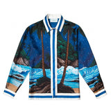 Foesce Silk Shirt Style Formula Racing Driver Gradient Landscape Silk Long Sleeve Shirt S-XL