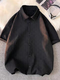 Foesce Pleated Jacquard Short-sleeved Shirt Men's Summer Ice Silk Thin Breathable Loose Casual Blouse Korean Simple Trend Top
