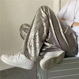 Foesce Retro Casual Straight Tube Wide Leg Pants Men's High Waist White Letter Printed Korean Loose Pants Autumn Winter Plush Pants