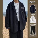 Men's Streetwear Suit Jackets Casual Fashion Single Western-style Clothes Blazers Khaki/black Color Coats Plus Size S-3XL