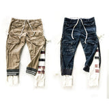Foesce Military Retro Heavy Industry Embroidery Hole Patch Double Layer Slim Fit Overalls Men Tide Vintage Pants