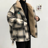 Lamb fleece plaid coat men's winter fleece padded winter clothes tide brand teenagers loose cotton-padded jacket