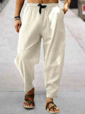 Men's Cotton Linen Pants Male Casual Solid Color Breathable Loose Trousers Straight M-5XL
