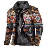 Foesce Winter Mens Warm Thick Fleece Lining Jackets Vintage Pattern Print Patchwork Turn-down Collar Buttoned Coats Men Outerwear