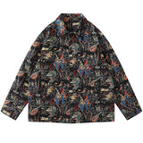 Men Thick Shirts Streetwear Vintage Retro Pattern Casual Loose Shirt Men Harajuku Fashion Casual Snap Button Shirts Coats Jacket